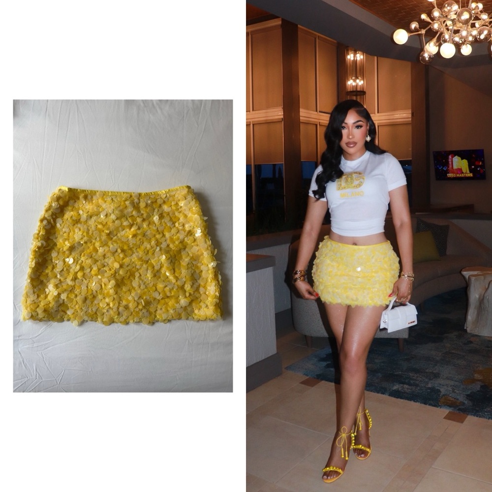 Zara Yellow Sequin Mini Skirt